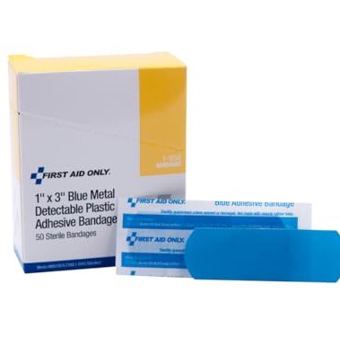 First Aid Only 1-658 Plastic Bandages, Blue Metal Detectable Bandages, 1 x 3 Inch, 50 Count