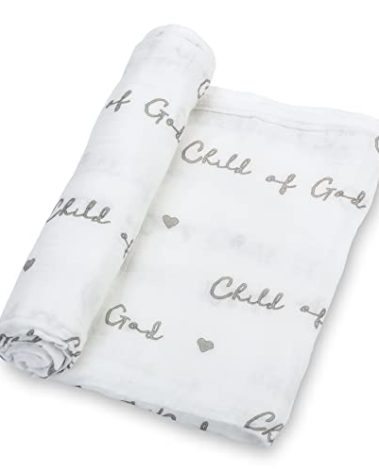 LollyBanks Baby Swaddle Blanket, 100% Cotton Muslin Blankets for Boys and Girls, 47 x 47 Inches Soft and Breathable Newborn Swaddle, Gentle Baby Wrap Swaddle, Registry (Child of God Print)