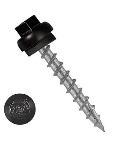 #12 Long Life Metal Roofing Screws (250 Count) -1.5" Long Shaft-Metal to Wood- OSB Replacement Screws -Domed Cap Screw Head EPDM Washer- Free 5/16” Hex Bit Driver! (250, Black)