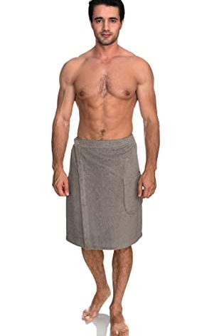 TowelSelections Mens Shower Wrap Adjustable Cotton Terry Bath Gym Cover Up with Snaps Small/Large Drizzle Gray