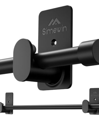 SIMEWIN Curtain Rods No Drilling for Windows 30 to 120 Inches,5/8 Inch Diameter No Drill Small Curtain Rod Set with 3M Adhesive Brackets, Black