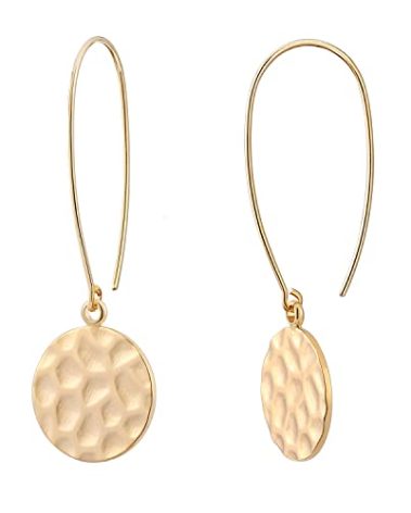 SOFYBJA Statement Long Gold Hammered Geometric Disc Earrings Circle Drop Dangling Earrings Round Hanging Hoop Jewelry for Women