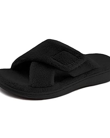 BCSTUDIO Women's Orthotic Arch Support Slippers II+ Sturdy Rubber Sole, Cozy Fuzzy House Ladies Slipper （ Black +New Sole 9）