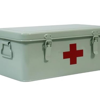Xbopetda First Aid Medicine Box, First Aid Kit Supplies Bin, Metal Medicine Storage Tin, First Aid Empty Box with Safety Lock for Home Emergency Tool Set-Green
