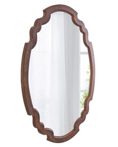 Hanging Farmhouse Oval Mirrors for Wall Decor 16 X 22 Inch, Handmade Burning Finished Oval Bathroom Mirrors for Over Sink, Rustic Wood Mirror for Entryway, Horizontal or Vertical