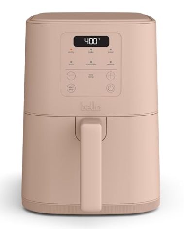 bella 4Qt Slim Air Fryer, Fits-anywhere™ Kitchenware, EverGood™ Ceramic Nonstick Coating, Adjustable Temperature, 6 Preset Cooking Options, 60 Min Auto Shutoff w Audible Tone, 3.3lb Capacity, Blossom