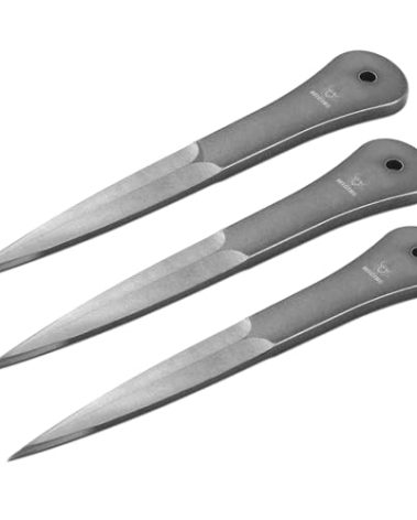 WICING 9.5 Inch Throwing Spikes - 0.236" Thick Full Tang Design, with Nylon Sheaths for Recreation and Competition - 3 Pack