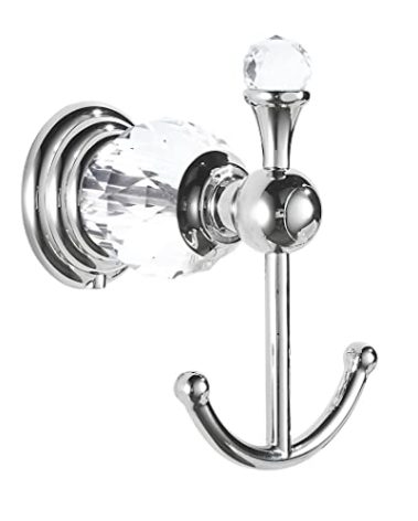 BATHSIR Crystal Robe Hook, Polished Chrome Double Towel Hook for Bathroom, Wall Mounted Silver Coat Hook
