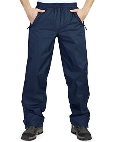 33,000ft Men's Rain Pants, Waterproof Rain Over Pants, Windproof Outdoor Pants for Hiking, Fishing Navy