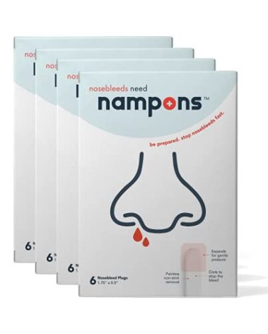 Nampons Nosebleed Stoppers - 24 Nose Bleed Plugs with Clotting Agent to Stop Nosebleeds Fast. Perfect First Aid Item Trusted by Doctors and Hospitals. Safe and Effective for Teens, Adults, Seniors