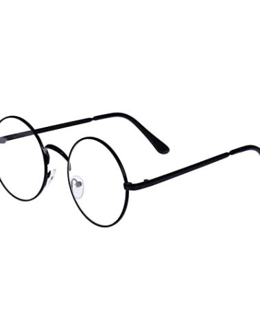 LOVEF Large Oversized Metal Frame Clear Lens Round Circle Vintage Eye Glasses 5.4 * 2inch (Black)