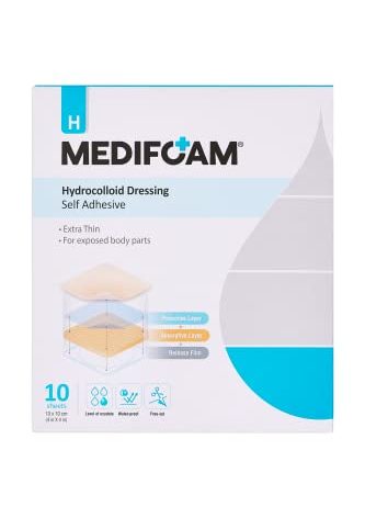 MEDIFOAM H Hydrocolloid Dressing Self Adhesive (4"x4"/10 Pack) Extra Thin Large Koean Hydrocolloid Wound Dressing | Healing Bandage for Bedsore, Burn, Blister, Sterile, Waterproof