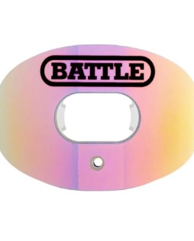 Battle Sports Iridescent Oxygen Football Mouthguard - Football Mouth Guard with Strap, Superior Airflow and Better Performance, Maximum Breathability, Works with Braces - Chrome Blue/Purple