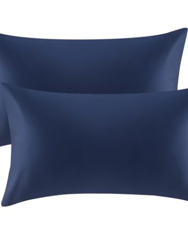 Warmstar 100% Organic Cotton Pillow Cases Set of 2, Pillow Cases King Size Satin Weave Soft Hypoallergenic GOTS Certified Pillowcases Breathable Envelope Pillowcass,20x36 Inches,Crown Blue