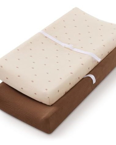 Blissful Diary Muslin Changing Pad Cover for Girls Boys, Ultra Soft Breathable Cotton, Baby Diaper Change Table Pad Covers, 2Pack (Sunshine&Brown)
