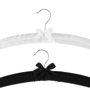 Beeveer 2 Pack 15 Inch Satin Padded Hangers - Bride Groom Hanger Wedding Dress Suit Hanger White and Black No Shoulder Bump Hangers