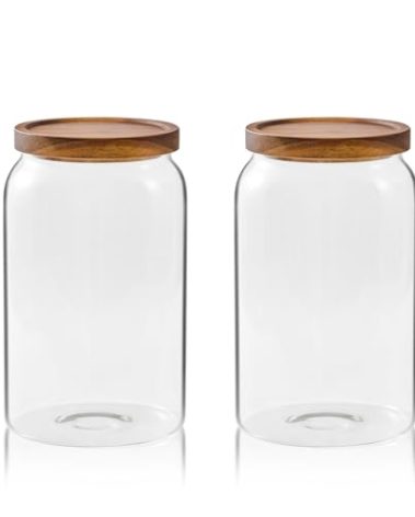 Sweejar Large Glass Candy Jars with Wooden Lids, 1 Gallon Glass Jar with Lid, Sugar/Flour Storage Containers, Big Glass Canisters with Airtight Lid, 2