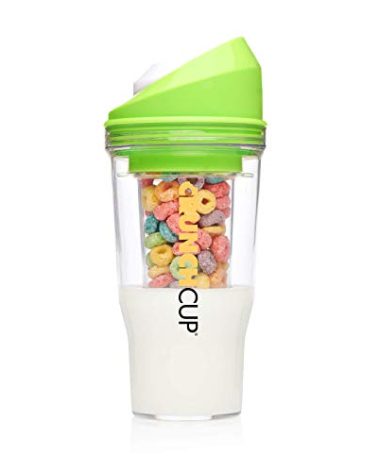 CRUNCHCUP XL - Portable Plastic Cereal Cups for Breakfast On the Go, To Go Cereal and Milk Container for your favorite Breakfast Cereals, No Spoon or Bowl Required (Green)