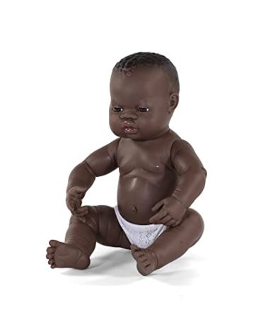 Miniland Doll 15 3/4'' Newborn African Boy - Made in Spain, Anatomically Correct, Quality