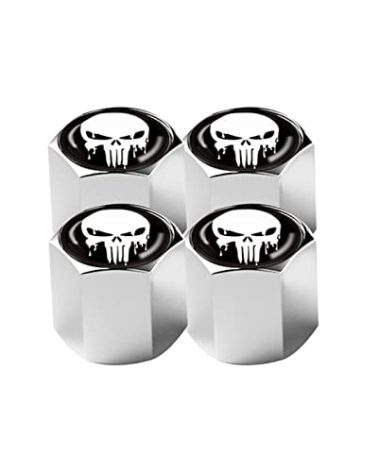 Ajxn 4 Pack Skull Car Wheel Tire Valve Stem Caps Airtight Dust Proof Covers Universal Tire Air Valve Caps for Cars, Trucks, Bicycles, Car Accessories for Men and Women (Silver Skull #18)