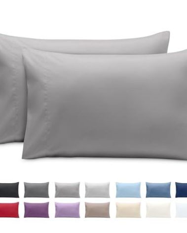Bare Home Microfiber Pillow Cases - Queen Size Set of 2 - Cooling Pillowcases - Double Brushed - Easy Care - Envelope Closure (Queen Pillowcase Set of 2, Light Grey)
