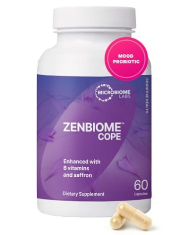 Microbiome Labs Zenbiome COPE - Probiotic Mood Support Supplement with Vitamin B6, B12 & Saffron Extract - Promotes Better Occasional Stress Coping (60 Capsules)