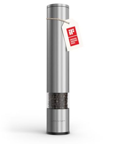 LARS NYSØM Salt and Pepper Grinder I Salt Pepper Mill with Adjustable Ceramic Grinder I Design Spice Grinder Manual (Stainless Steel)