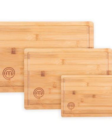 MasterChef Bamboo Cutting Boards for Kitchen, Wooden Cutting Board Set of 3, Natural, Organic & Food Safe Surface, Reversible Large, Medium & Small Wooden Chopping Boards with Juice Grooves