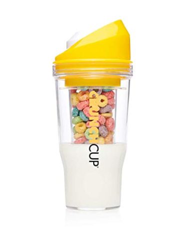 CRUNCHCUP XL Yellow - Portable Plastic Cereal Cups for Breakfast On the Go, To Go Cereal and Milk Container for your favorite Breakfast Cereals, No Spoon or Bowl Required