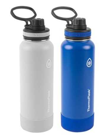 Thermoflask Insulated Water Bottle with Spout Lid, 40oz, 2 Pack (Teal/Graphite)