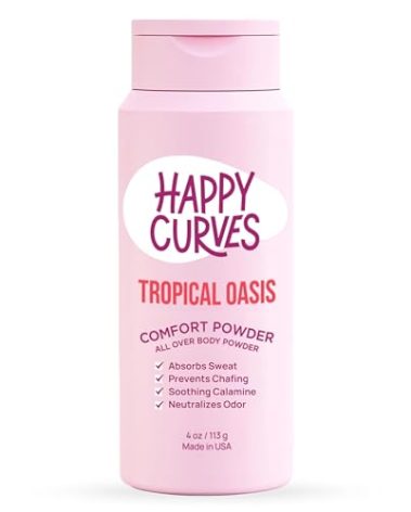 HAPPY CURVES Comfort Powder: Talc Free Anti Chafe Body & Foot Dusting Powder Deodorant to Control Inner Thigh Chafing, Private Areas, and All Over Body for Women 4 oz. (1 Pack, Tropical Oasis)