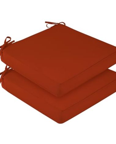 downluxe Waterproof Outdoor Chair Cushions Set of 2, 19" x 19" x 3" Patio Chair Cushion with Non-Slip Ties & Handle, Square Outdoor Cushion for Patio Furniture with Removable Cover, Orange