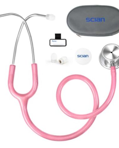 SCIAN Dual Head Stethoscope for Nurses, Kids, Adults, Classic Stainless Steel Stethoscope Kit Medical Supplies with Free Accessories and Carrying Case, Pearlescent Pink Tube