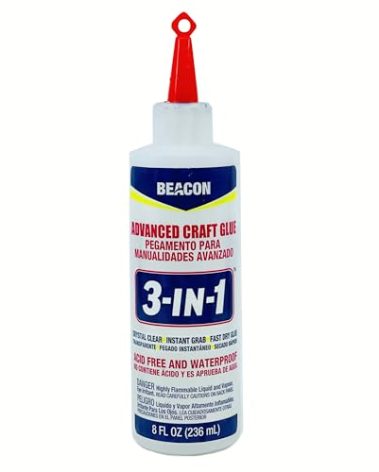 BEACON 3-in-1 Advanced Craft Glue - Fast-Drying, Crystal Clear Adhesive for Wood, Ceramics, Fabrics, and More, 8-Ounce