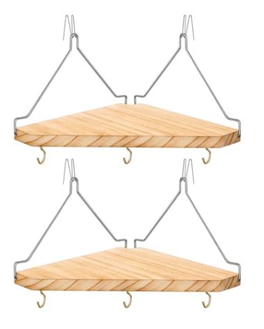 Fabric Wall Cubicle Corner Shelf with Hooks for Work Decor, Wooden Cubicle Organizer Storage Shelf with Hangers Cubicle Accessories for Women Men Desk, 2 Pack