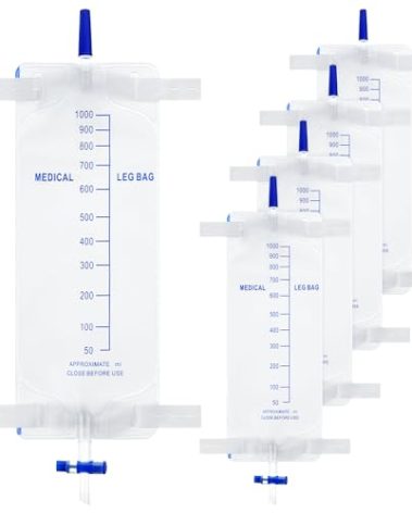 Dunkive 5 Pack 33.8oz/1000ml Leg Bag Urinary Drainage Bag with Cloth Straps, Leg Catheter with Anti Reflux Valve for Men Bladder Control, Urine Collection Catheter for Single Use, Easy Flip Drain