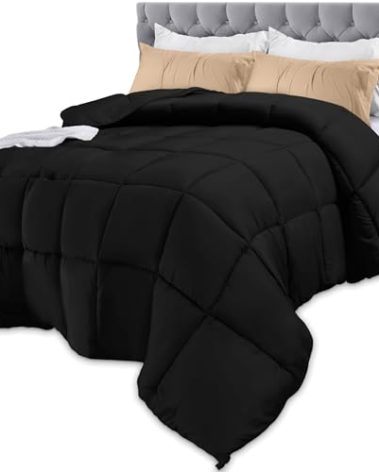 Utopia Bedding Comforters Queen Size, All Season Duvet Insert, Down Alternative Box Stitched Bed Comforter with Corner Tabs, Machine Washable (Black)