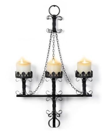 Black Iron Candle Sconces, 3 Candelabra, Gothic Victorian Wall Decor, Rustic Holder for Bathroom, Staircase, Living Room, Dining Room