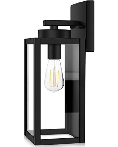 BesLowe Outdoor Wall Mount Light Fixture, Exterior Wall Lantern Waterproof, Black Outside Porch Sconce Lighting with Matte Black Finish & Glass Shade for House Garage Doorway Patio, E26 Socket