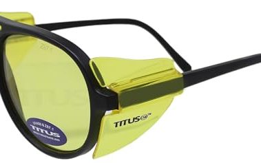 TITUS G35 Retro Aviator Z87 Sunglasses Eye Protection w/Side Shield Motorcycle Shooting DOT ANSI CE Approved Safety Glasses (Yellow)
