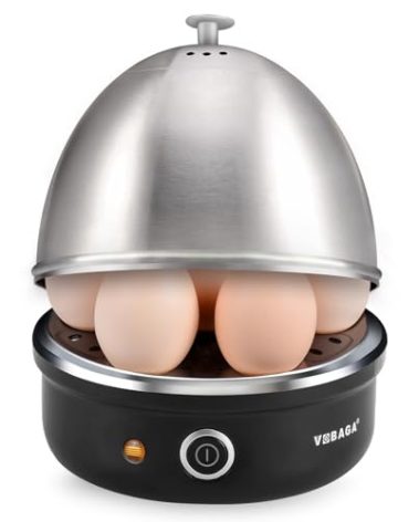 VOBAGA Electric Egg Cooker, Rapid Egg Boiler with Auto Shut Off for Soft, Medium, Hard Boiled, Poached, Steamed Eggs, Vegetables and Dumplings, Stainless Steel Tray with 7-Egg Capacity (Black)