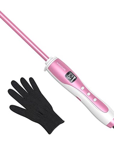 Wavytalk 3/8 Inch Small Curling Wand, Wand Curling Iron for Short & Long Hair, Ceramic Barrel with Adjustable Temperature, Heat Resistant Glove Included (Rose Pink)