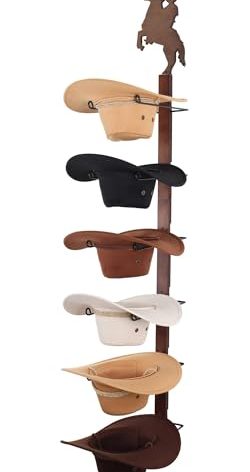 CANWUPON Cowboy Hat Rack Holder for Wall - Wild Western Style Design Hat Organizer with 6 Hat Hooks for Wall Mount, Hat Stand and Hanger for Storage and Organization, D-MZMJ-001