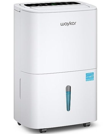 Waykar 80 Pints Energy Star Home Dehumidifier for Spaces up to 5,000 Sq. Ft at Home, in Basements and Large Rooms with Drain Hose, Handle, Auto Defrost and Self-Drying.