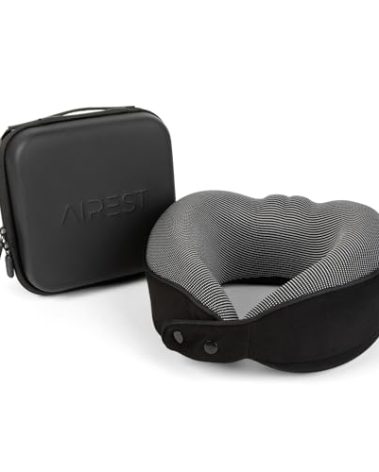 AIREST Travel Pillow with Case, NEW Magnetic Button Design, Pure Memory Foam Neck Pillow, Small & Compact, Travel Accessories, Neck Pillow for Airplane, Car, Office, Home, Machine Washable (Jet Black)