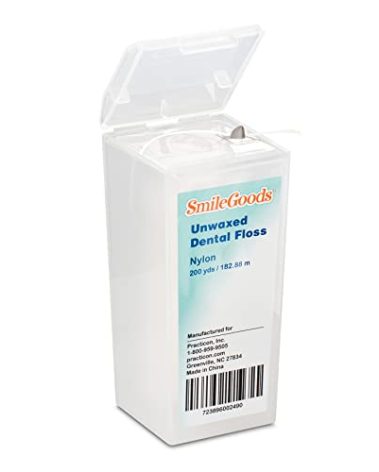 Practicon SmileGoods Unwaxed 200 Yard Dental Floss, Shred Resistant Nylon, Noncoated, Wax Less, Wax Free Floss, 1 Pack