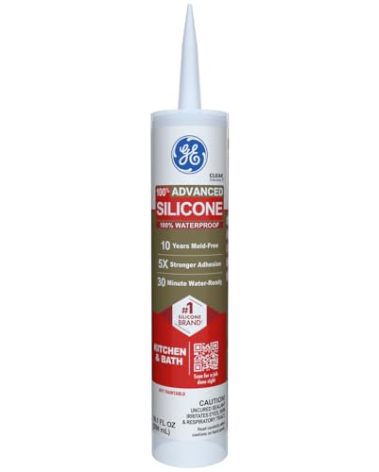 GE Advanced Silicone Caulk for Kitchen & Bathroom, Clear, 10 fl oz Cartridge, 1 Pack - 100% Waterproof Silicone Sealant, 5X Stronger Adhesion, Shrink & Crack Proof