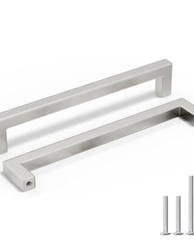 homdiy 10 Pack 7-1/2 Inch Brushed Nickel Cabinet Pulls Square Dresser Handles Stainless Steel Hardware for Drawer, Cupboard