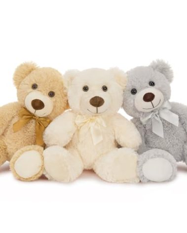 MaoGoLan 3 Pieces Bulk Teddy Bears Stuffed Animals Baby Shower, Soft Small Stuffed Teddy Bears in Bulk, 13.5" Cuddly Mini Teddy Bears Centerpiece,Wedding,Party,Engagement,Tan,Beige,Gray