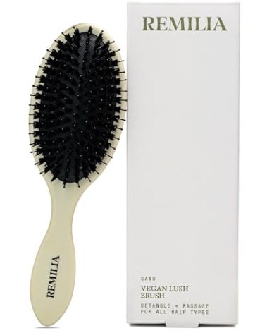 Remilia Hair Vegan Lush Brush - Detangling Hair Brush for All Hair Types, Natural, Straight, Curly, Wet, & Dry Hair - Hair Comb with Vegan Boar Bristles & Soft Ballpoint Tips, Sand